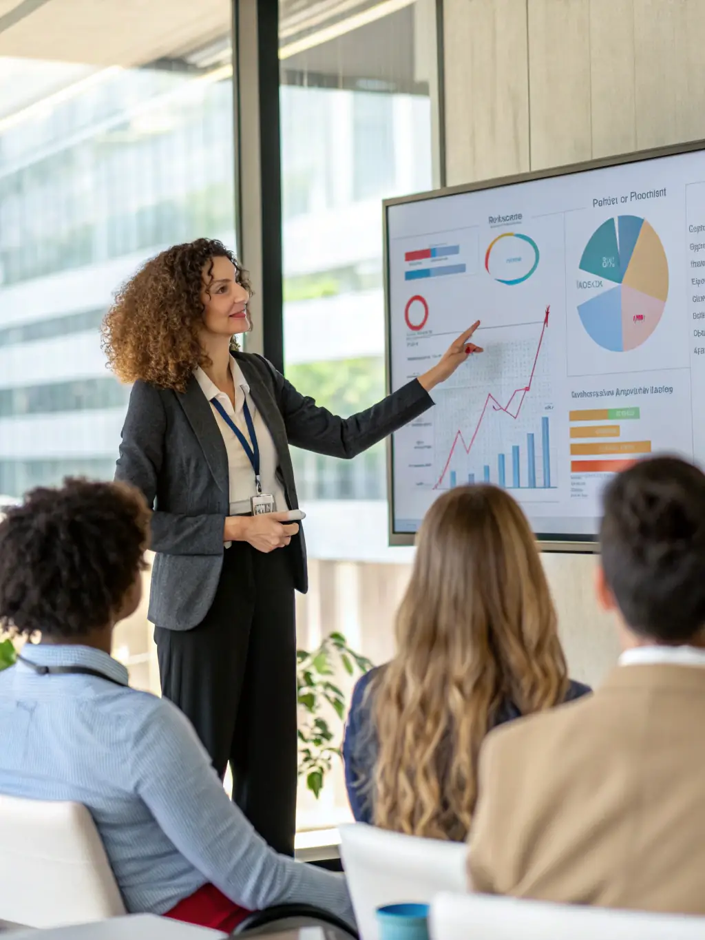 A person confidently presenting a business plan to investors, showcasing the skills and knowledge gained through coaching.